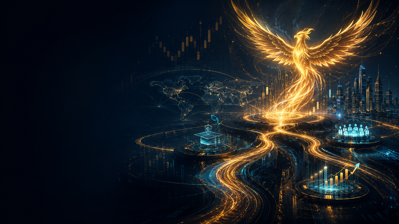 KickStart Trading cinematic phoenix ecosystem hero artwork