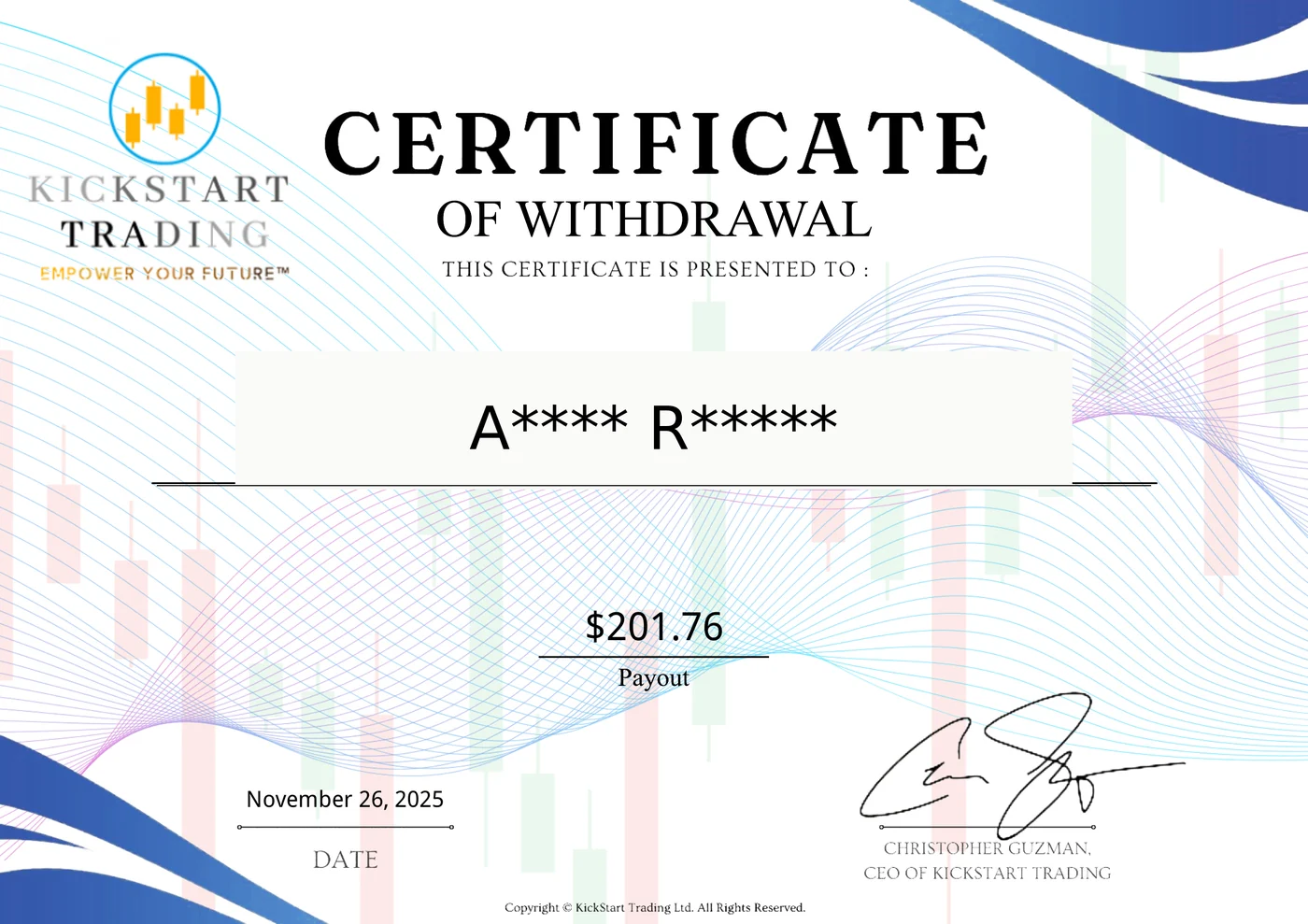 Masked verified withdrawal certificate